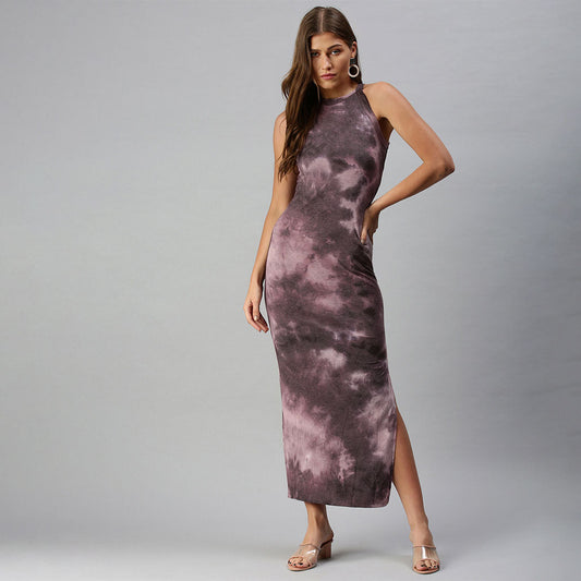 Tie Dye Bodycon Maxi Dress In Purple