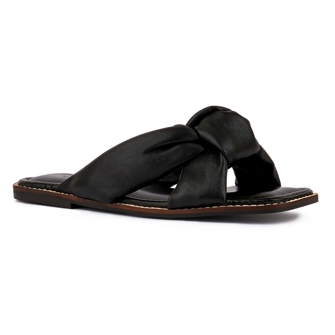 Black Puffy Strap Sliders Flat