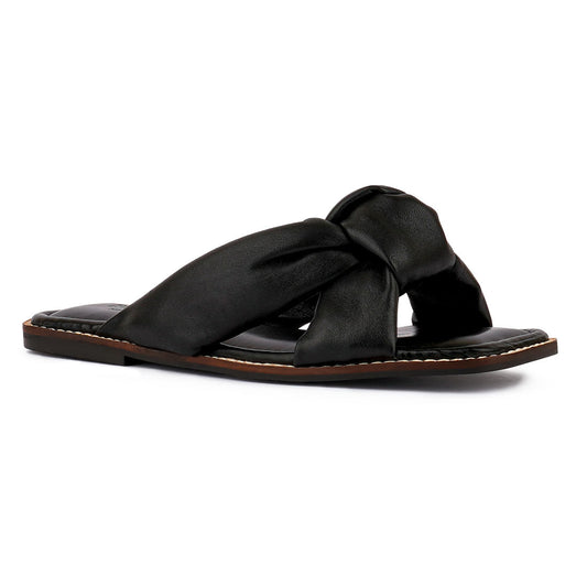 Black Puffy Strap Sliders Flat