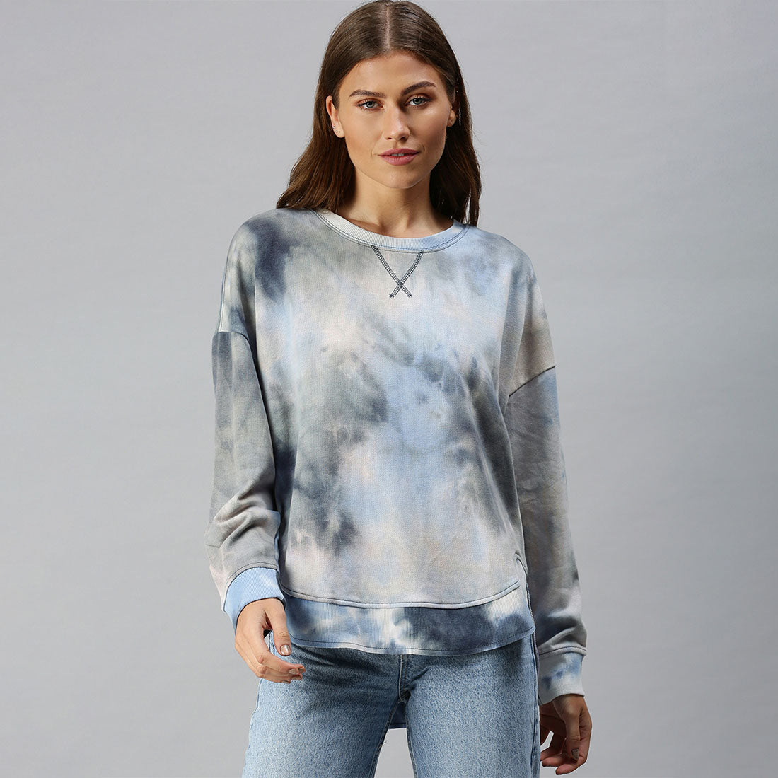Tie Dye Long Sleeves Sweatshirt In Blue