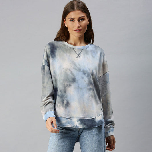 Tie Dye Long Sleeves Sweatshirt In Blue