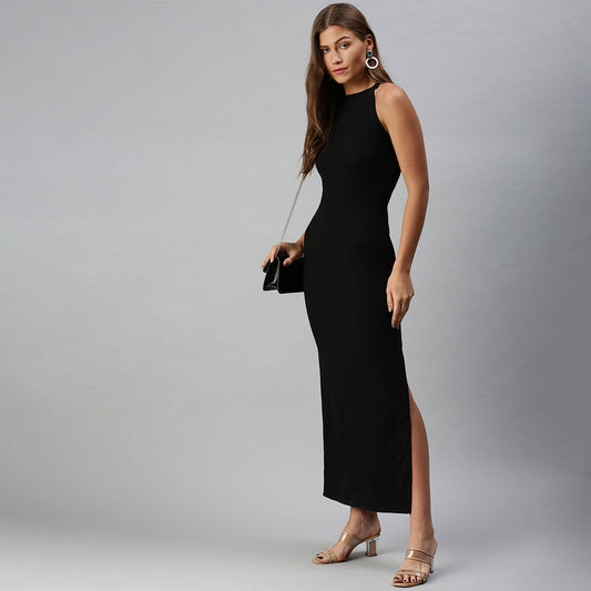 Tie Dye Bodycon Maxi Dress In Black