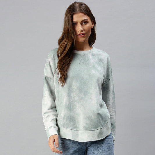 Tie Dye Long Sleeves Sweatshirt In Mint Green