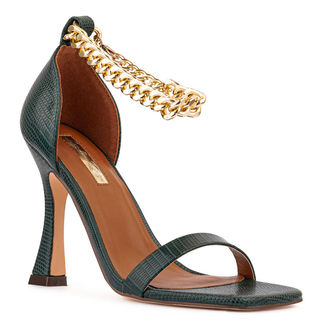 Venusta Heel Sandal With Metal Chain in Green