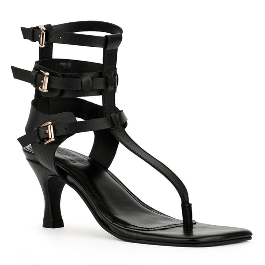 Black Kitten Heel Cut Out Gladiator Sandals