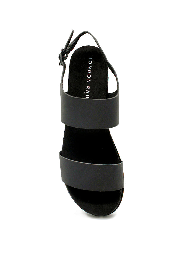 Black Ankle Strap Flat Platforms - Black