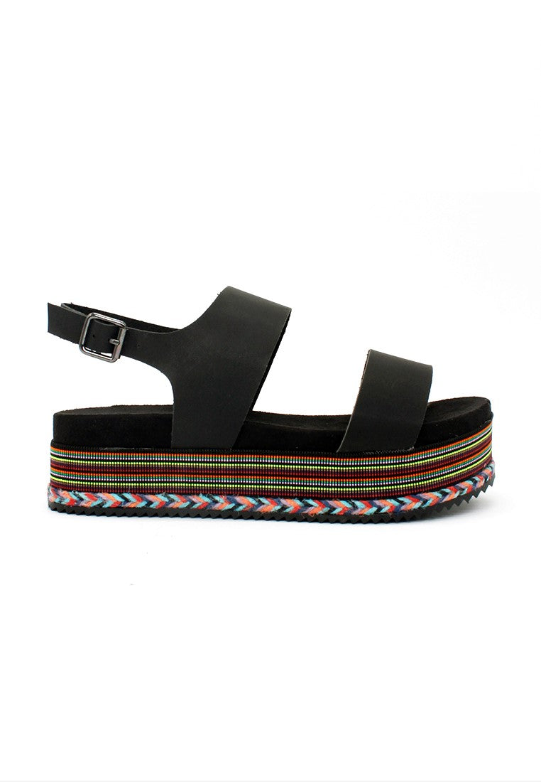Black Ankle Strap Flat Platforms - Black