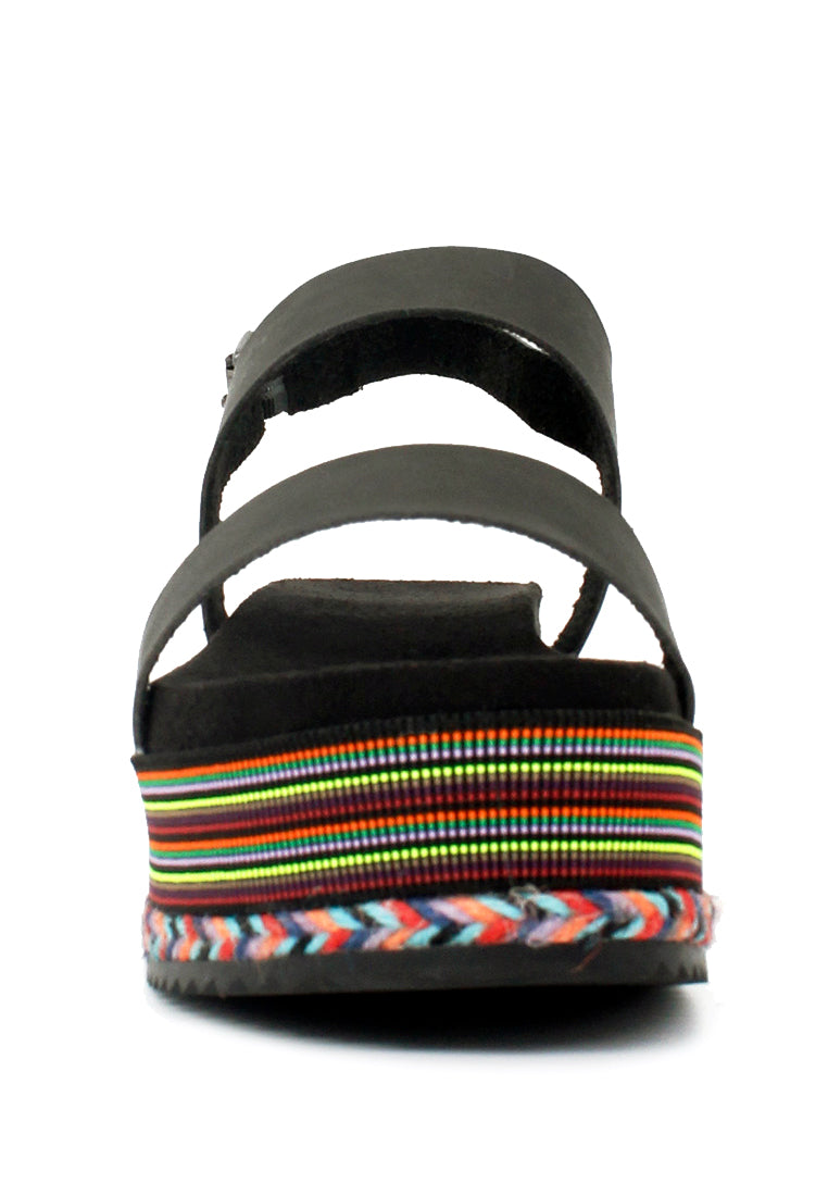 Black Ankle Strap Flat Platforms - Black