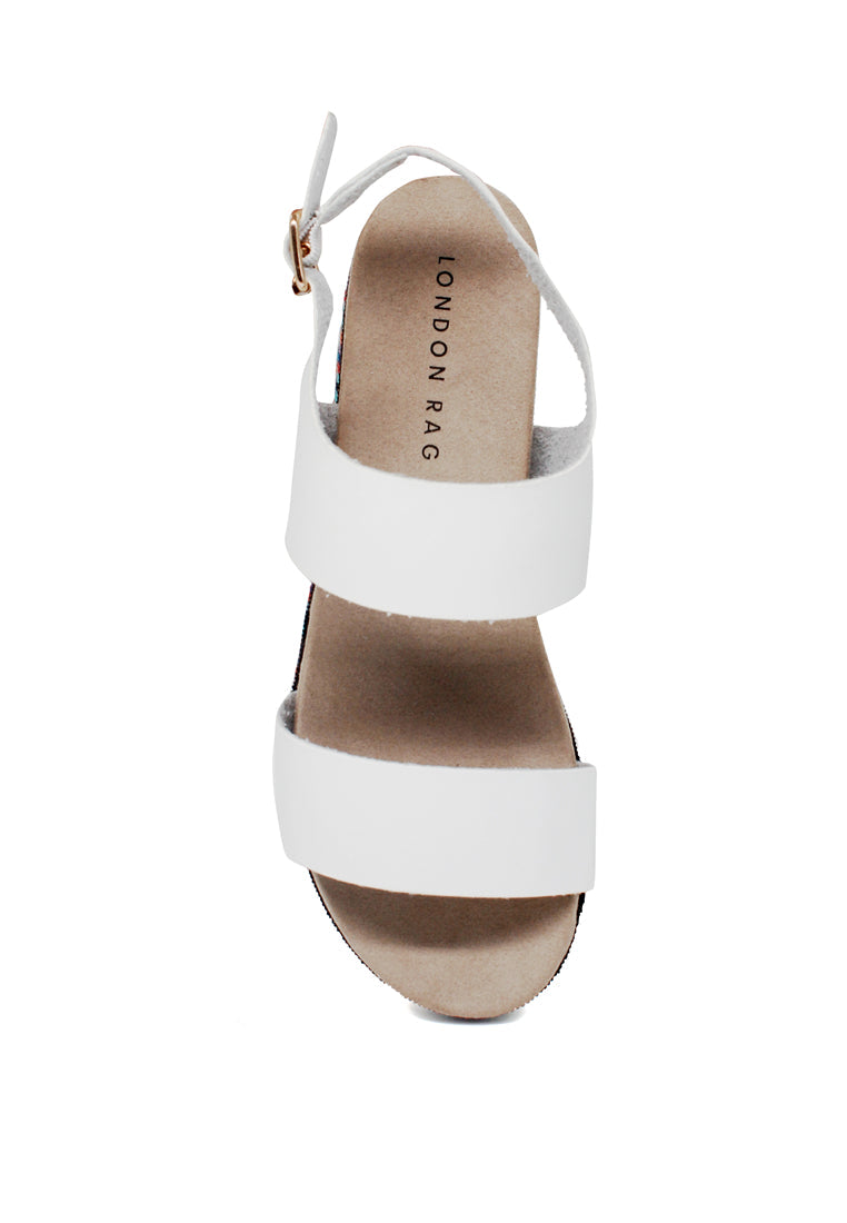 White Ankle Strap Flat Platforms - White