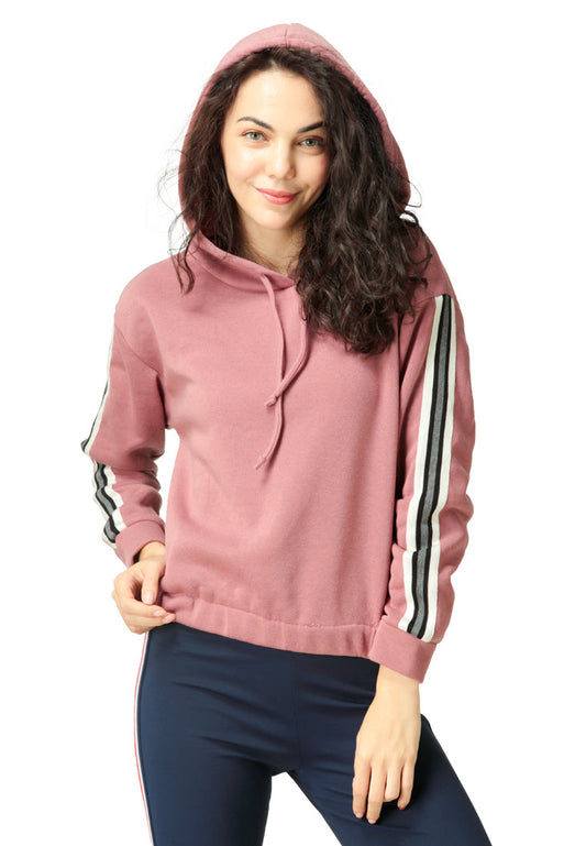 Sleeve Tape Dusty Pink Hoodie - Pink