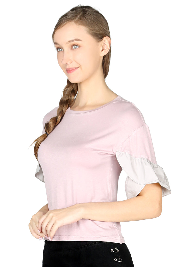 Dusty Pink Petal Sleeve Casual Top - Pink