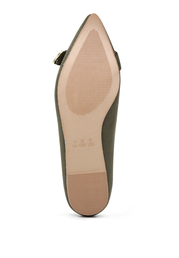 Olive Buckle Ballerinas - Olive Green