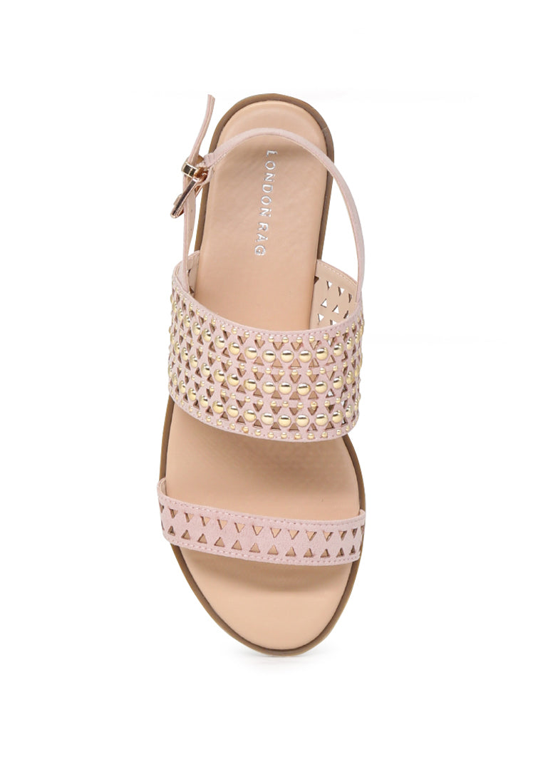 Nude Florence Studded Flat Sandals - Beige