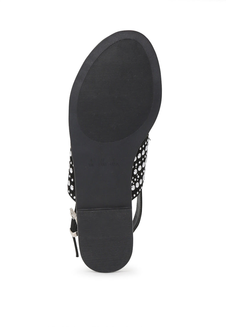 Black Florence Studded Flat Sandals - Black