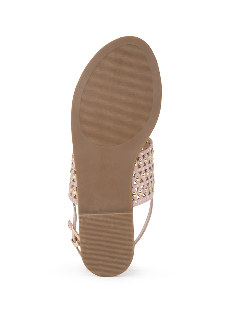 Nude Florence Studded Flat Sandals - Beige