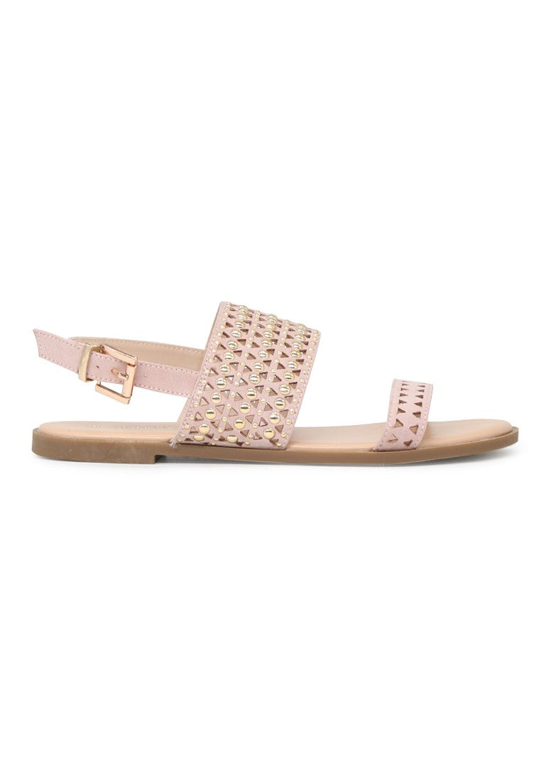 Nude Florence Studded Flat Sandals - Beige