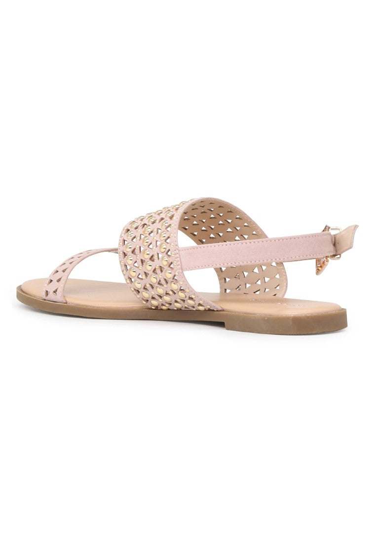 Nude Florence Studded Flat Sandals - Beige