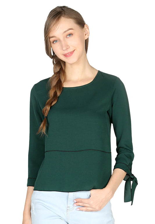 Green Elbow Sleeve Casual Top - Green