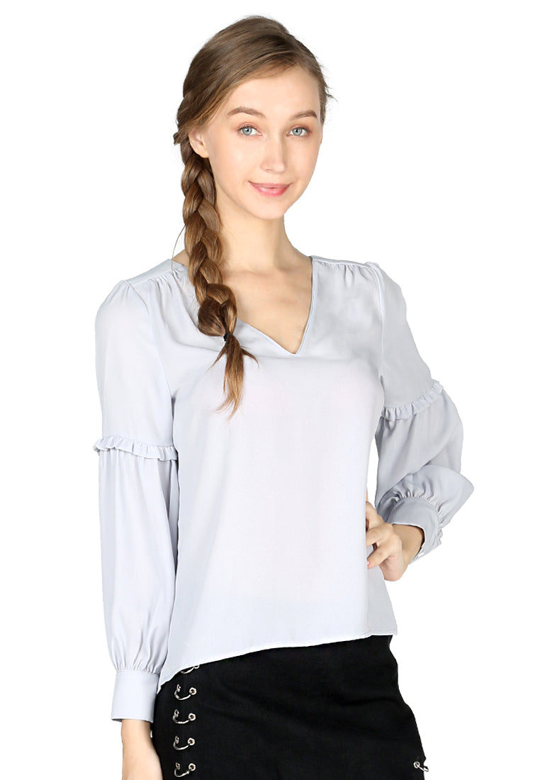 Grey Full Sleeve Casual Lace Top - Grey