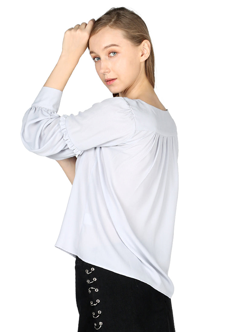 Grey Full Sleeve Casual Lace Top - London Rag India