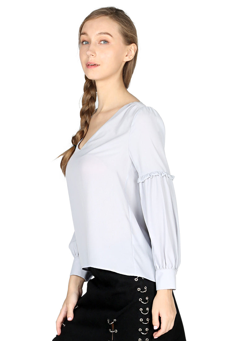 Grey Full Sleeve Casual Lace Top - Grey