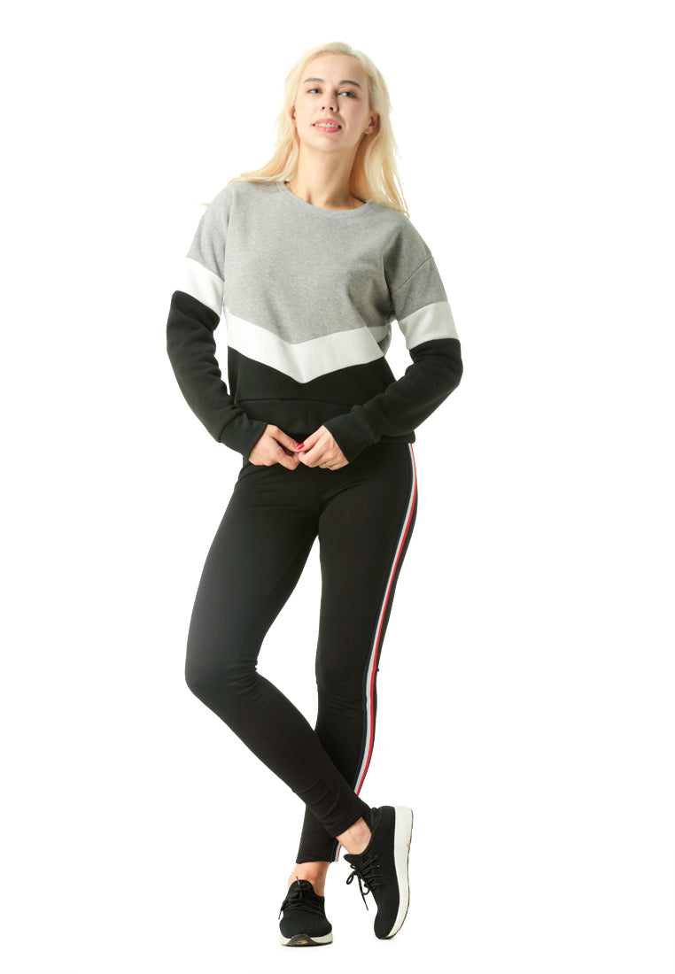 Monotone Colour Block Sweatshirt in Black - Grey