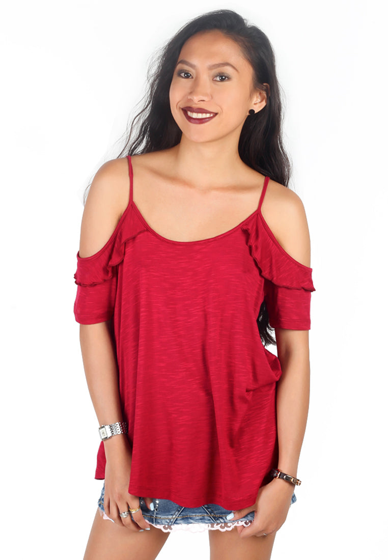 Red Off-Shoulder Solid Top