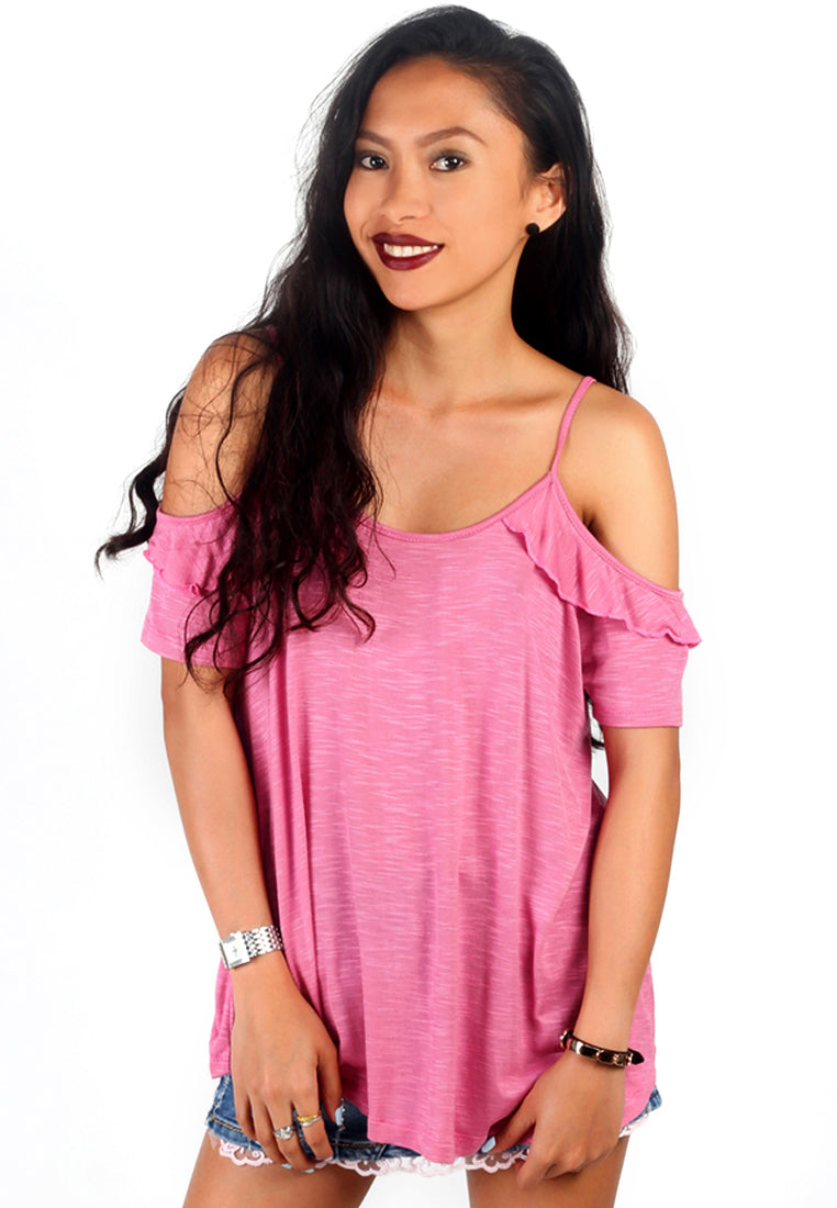 Pink Off-Shoulder Solid Top