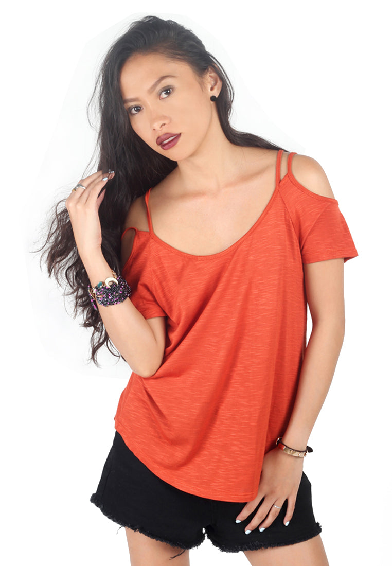 Red Off-Shoulder Solid Top