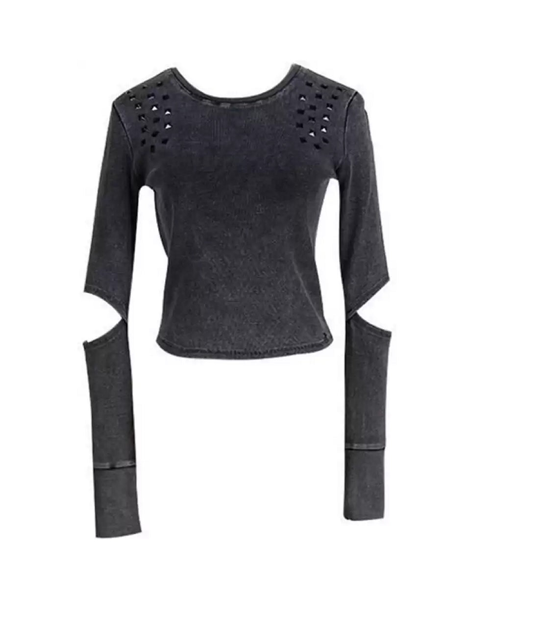 Casual Full Sleeve Solid Grey Top - Grey