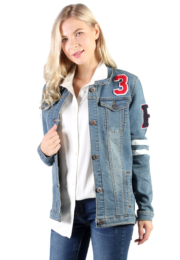 Blue Denim Jacket with Patch - Blue