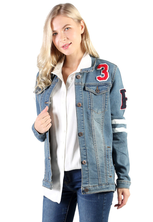 Blue Denim Jacket with Patch - Blue