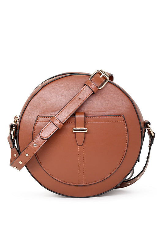Round Brown Sling Bag - Brown