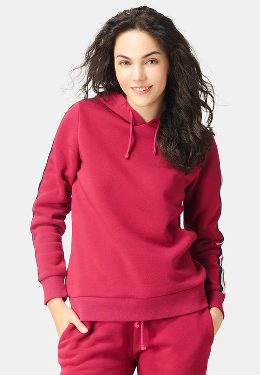 Taped Sleeve Hoodie - Wine