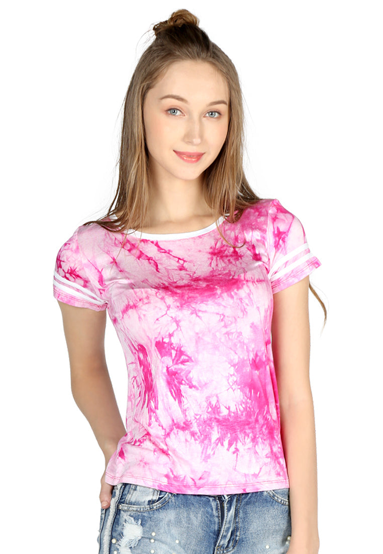 Pink Tie-Dye Jersey Casual Top - Pink