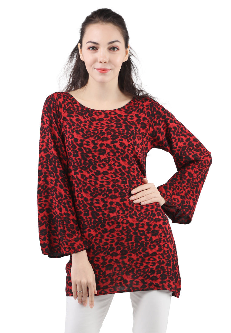 Casual Full Sleeve Printed Red Top - Red
