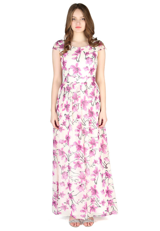 Purple Floral Chiffon Maxi Dress - Purple