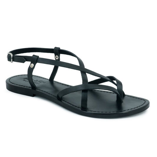 rita  strappy flat leather sandals#color_black