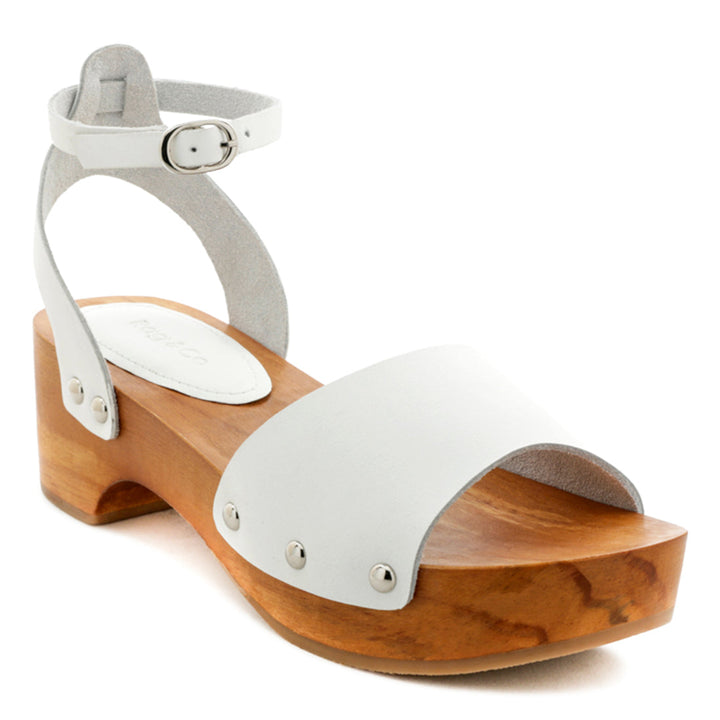 CARA White Wooden Clogs - White