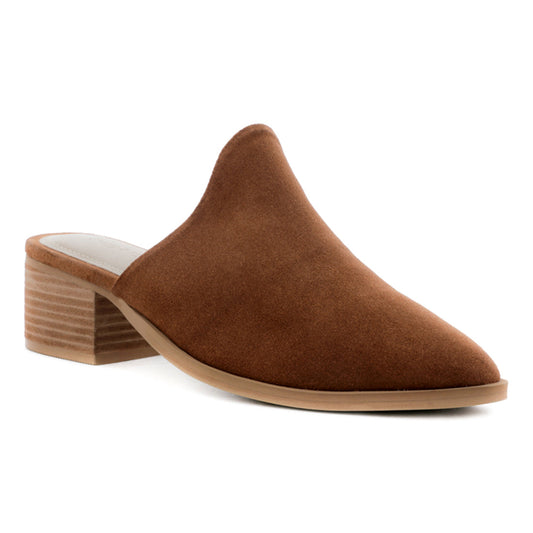 PALMA Tan Stacked Heel Mules - Tan