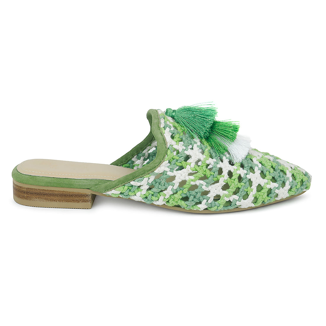mariana woven flat mules with tassels #color_green