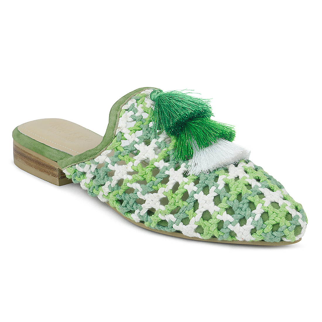 mariana woven flat mules with tassels #color_green