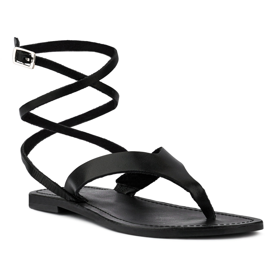 Wrapup Tie Around Black Flat Sandals