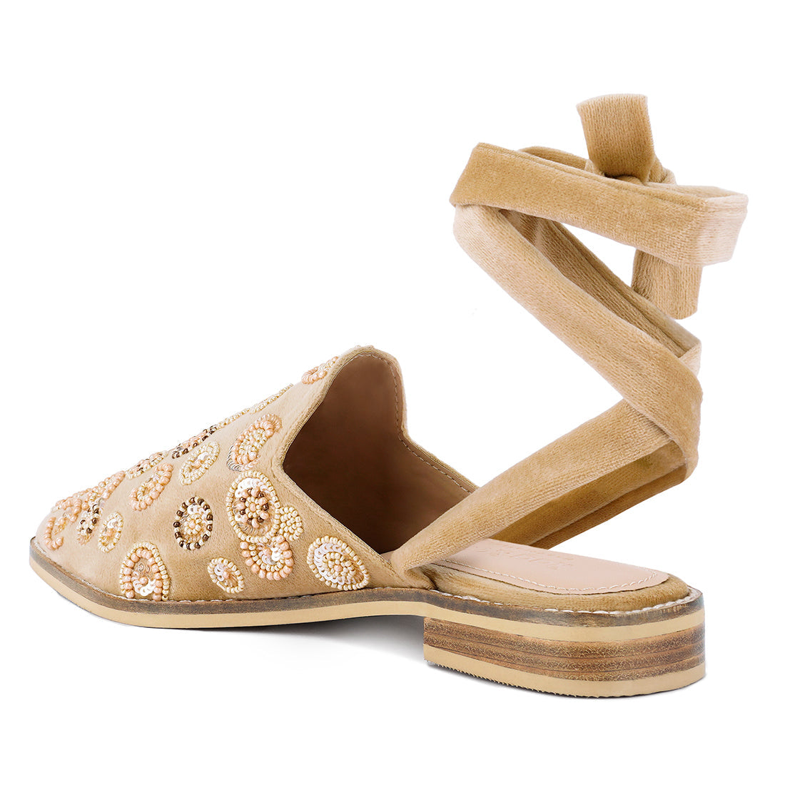 Embroidered Velvet Mules In Beige