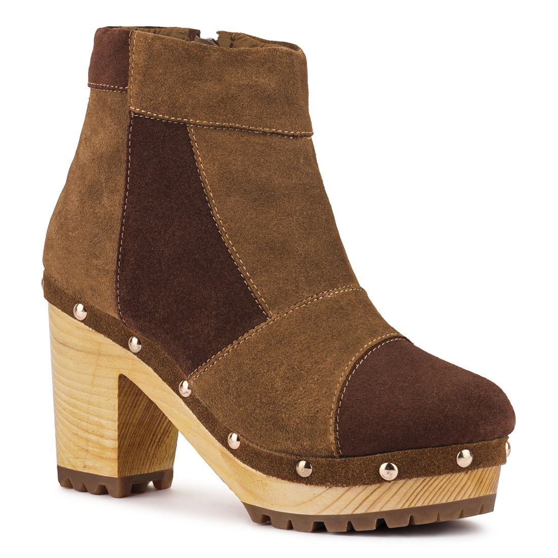 Black Fine Suede Patchwork Ankle Boots