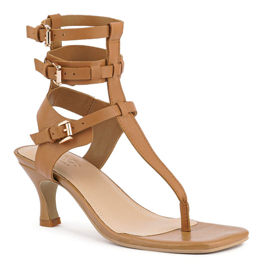 Tan Kitten Heel Cut Out Gladiator Sandals