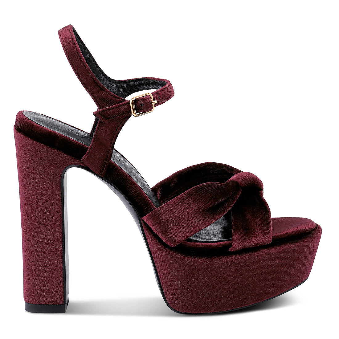 Red Velvet High Block Heeled Sandals