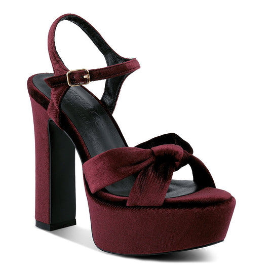 Red Velvet High Block Heeled Sandals