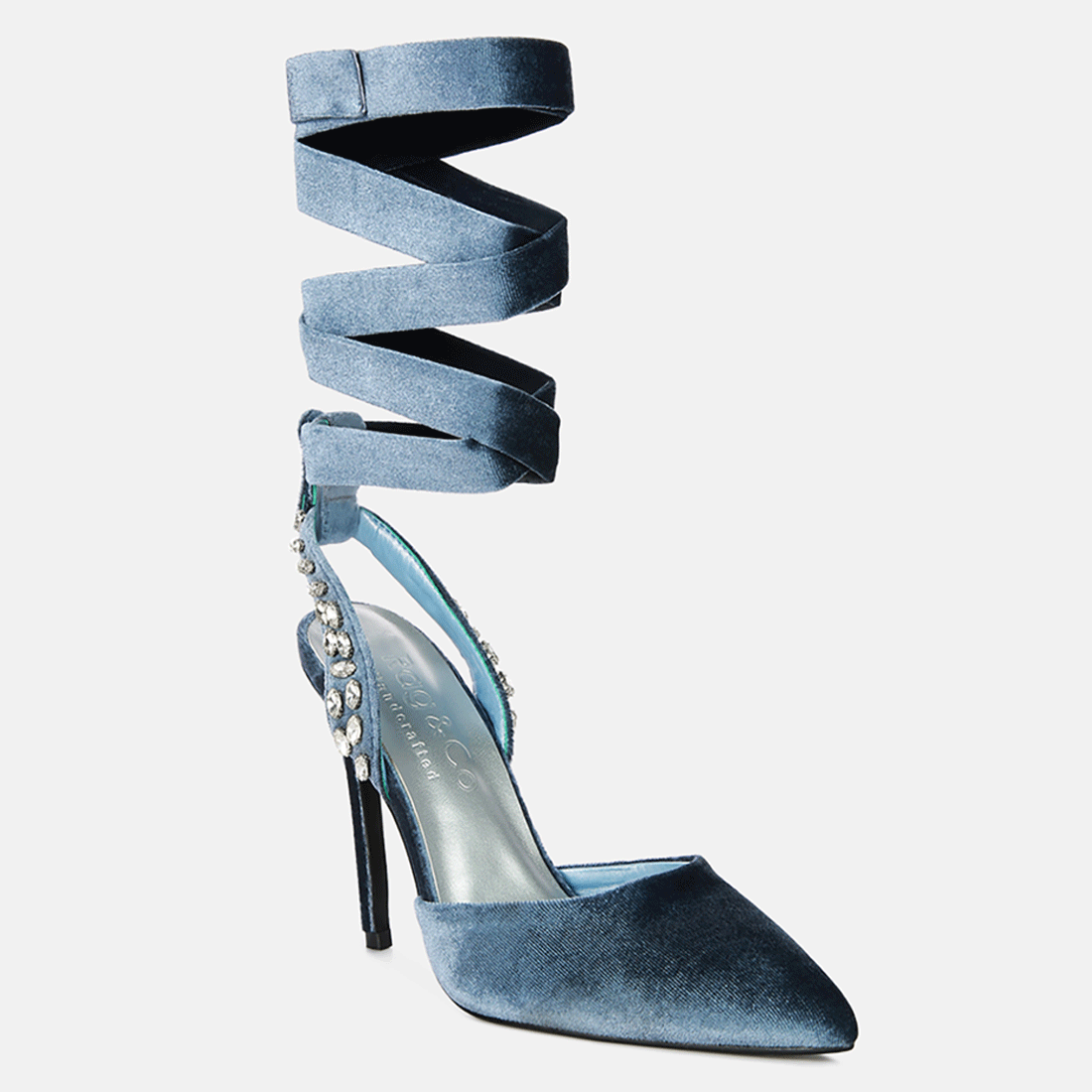 Blue Velvet Diamante Stud Tie Up Sandals