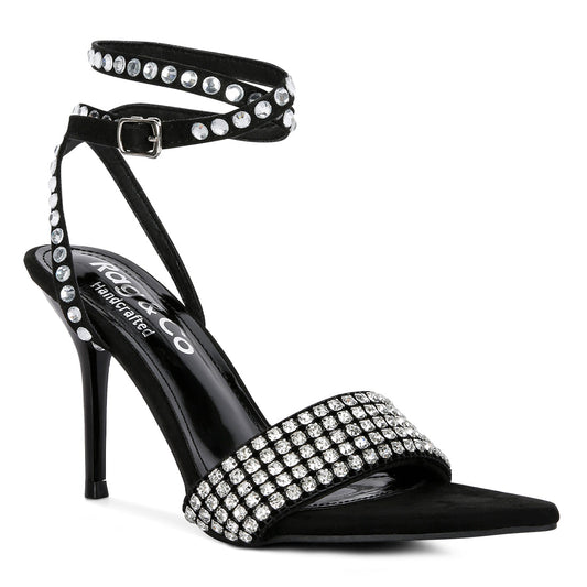 Black High Heeled Diamante Sandals